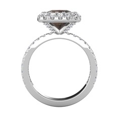 Dumanlı kuvars ve beyaz zirkon 18 ayar beyaz altın yüzük