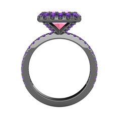 Hale Tektaş Yüzük - Pembe kuvars ve ametist 925 ayar siyah rodyum kaplama gümüş yüzük #1s8c3zr