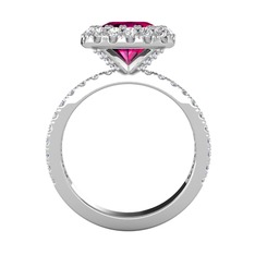 Rodolit garnet ve swarovski 8 ayar beyaz altın yüzük