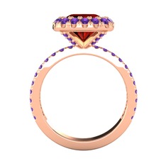 Garnet ve ametist 925 ayar rose altın kaplama gümüş yüzük