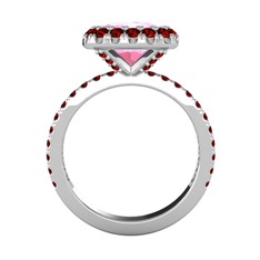 Pembe kuvars ve garnet 14 ayar beyaz altın yüzük