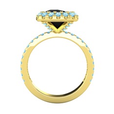 Hale Tektaş Yüzük - Siyah zirkon ve akuamarin 925 ayar altın kaplama gümüş yüzük #1xg9d6v