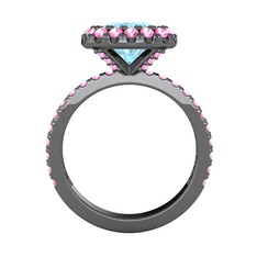 Akuamarin ve pembe kuvars 925 ayar siyah rodyum kaplama gümüş yüzük