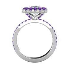 Hale Tektaş Yüzük - Swarovski ve ametist 14 ayar beyaz altın yüzük #2p4hxc
