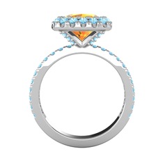 Hale Tektaş Yüzük - Sitrin ve akuamarin 8 ayar beyaz altın yüzük #3evof0