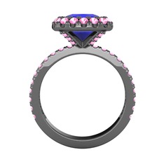 Hale Tektaş Yüzük - Lab safir ve pembe kuvars 925 ayar siyah rodyum kaplama gümüş yüzük #3vwuck