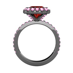 Garnet ve pembe kuvars 925 ayar siyah rodyum kaplama gümüş yüzük