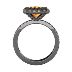Hale Tektaş Yüzük - Sitrin ve dumanlı kuvars 925 ayar siyah rodyum kaplama gümüş yüzük #4ly3dt