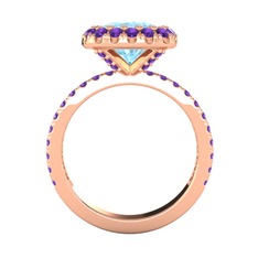 Hale Tektaş Yüzük - Akuamarin ve ametist 14 ayar rose altın yüzük #4v3ytm