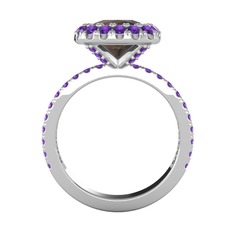 Dumanlı kuvars ve ametist 8 ayar beyaz altın yüzük