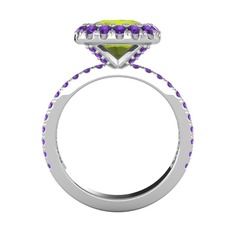 Hale Tektaş Yüzük - Peridot ve ametist 14 ayar beyaz altın yüzük #6jll91