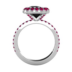 Siyah zirkon ve rodolit garnet 14 ayar beyaz altın yüzük