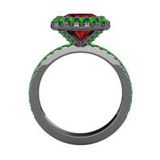 Hale Tektaş Yüzük - Garnet ve yeşil kuvars 925 ayar siyah rodyum kaplama gümüş yüzük #8zcej6