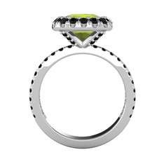 Peridot ve siyah zirkon 14 ayar beyaz altın yüzük