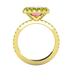Pembe kuvars ve peridot 18 ayar altın yüzük