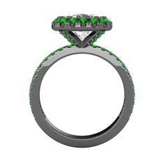 Hale Tektaş Yüzük - Swarovski ve yeşil kuvars 925 ayar siyah rodyum kaplama gümüş yüzük #cszde3