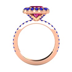 Rodolit garnet ve lab safir 14 ayar rose altın yüzük