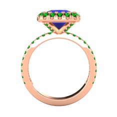 Lab safir ve yeşil kuvars 925 ayar rose altın kaplama gümüş yüzük