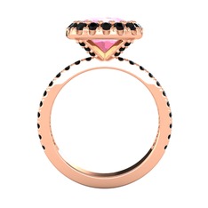 Pembe kuvars ve siyah zirkon 14 ayar rose altın yüzük
