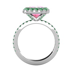 Hale Tektaş Yüzük - Pembe kuvars ve kök zümrüt 8 ayar beyaz altın yüzük #i33o2q