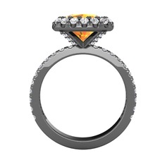 Hale Tektaş Yüzük - Sitrin ve swarovski 925 ayar siyah rodyum kaplama gümüş yüzük #iqrq0