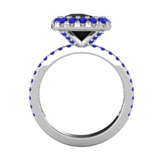 Hale Tektaş Yüzük - Siyah zirkon ve lab safir 14 ayar beyaz altın yüzük #k1z08c