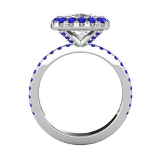 Hale Tektaş Yüzük - Swarovski ve lab safir 14 ayar beyaz altın yüzük #l67o3j