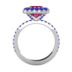 Rodolit garnet ve lab safir 14 ayar beyaz altın yüzük