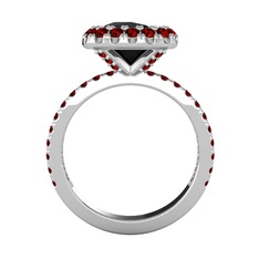 Siyah zirkon ve garnet 14 ayar beyaz altın yüzük