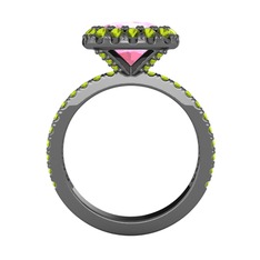 Pembe kuvars ve peridot 925 ayar siyah rodyum kaplama gümüş yüzük