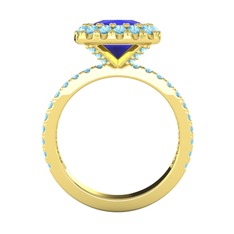 Lab safir ve akuamarin 14 ayar altın yüzük