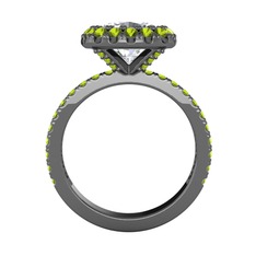 Beyaz zirkon ve peridot 925 ayar siyah rodyum kaplama gümüş yüzük
