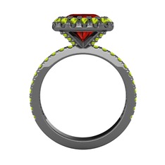 Garnet ve peridot 925 ayar siyah rodyum kaplama gümüş yüzük