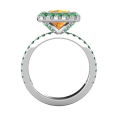 Sitrin ve kök zümrüt 14 ayar beyaz altın yüzük