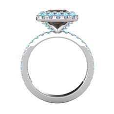 Dumanlı kuvars ve akuamarin 18 ayar beyaz altın yüzük