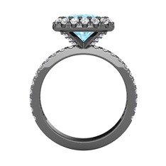 Hale Tektaş Yüzük - Akuamarin ve swarovski 925 ayar siyah rodyum kaplama gümüş yüzük #qp64t7