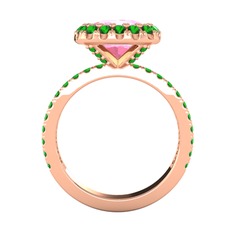 Pembe kuvars ve yeşil kuvars 18 ayar rose altın yüzük