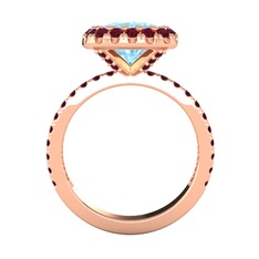 Hale Tektaş Yüzük - Akuamarin ve kök yakut 925 ayar rose altın kaplama gümüş yüzük #utqx42