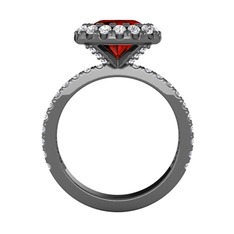 Hale Tektaş Yüzük - Garnet ve pırlanta 925 ayar siyah rodyum kaplama gümüş yüzük (0.84 karat) #v8th4h