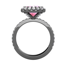 Hale Tektaş Yüzük - Pembe kuvars ve pırlanta 925 ayar siyah rodyum kaplama gümüş yüzük (0.84 karat) #xfymhj