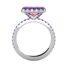 Hale Tektaş Yüzük - Pembe kuvars ve ametist 14 ayar beyaz altın yüzük #xlno2c