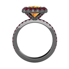 Hale Tektaş Yüzük - Sitrin ve kök yakut 925 ayar siyah rodyum kaplama gümüş yüzük #xsf0s7