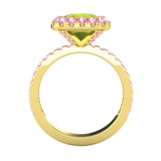 Peridot ve pembe kuvars 18 ayar altın yüzük