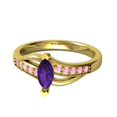 Riha Sonsuzluk Yüzük - Ametist ve pembe kuvars 8 ayar altın yüzük #10ci14o