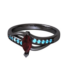 Kök yakut ve akuamarin 925 ayar siyah rodyum kaplama gümüş yüzük