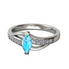 Riha Sonsuzluk Yüzük - Akuamarin ve pırlanta 8 ayar beyaz altın yüzük (0.15 karat) #112zjft