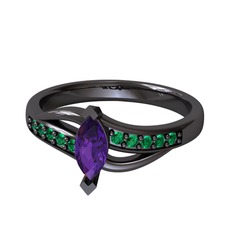Riha Sonsuzluk Yüzük - Ametist ve yeşil kuvars 925 ayar siyah rodyum kaplama gümüş yüzük #122iwzu
