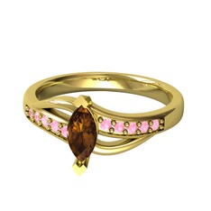 Dumanlı kuvars ve pembe kuvars 8 ayar altın yüzük