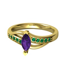 Ametist ve yeşil kuvars 14 ayar altın yüzük