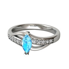 Akuamarin ve swarovski 8 ayar beyaz altın yüzük